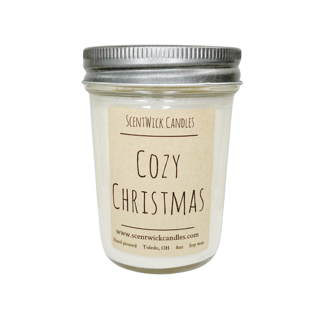Cozy Christmas handmade soy candle made from natural soy wax.
